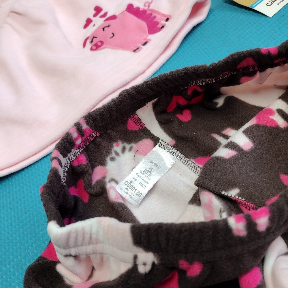 Carter's Girls Fleece Pajama Set Piggy Pink Brown Size 2T - Picture 3 of 6